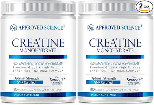 Approved Science Creatine Monohydrate Powder with BioPerine - Supports Lean Muscle Growth and Recovery - 360 Servings - 5000mg Per Serving - Unflavored - Non-GMO, Vegan