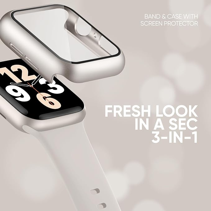 Compatible for Apple Watch Series 11 10 Band 42mm and Case with Screen Protector, Soft Silicone Sport Strap Bands and Protective Cover with Tempered Glass for iWatch Series 11 10