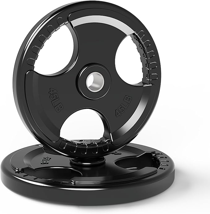 LIONSCOOL 2-Inch Rubber Olympic Grip Weight Plates for Strength Training, Weightlifting, Solid Cast Iron Plate for Barbell in Single/Pair/Set for Home & Gym (2.5-45LB), One Year Warranty