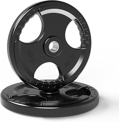 LIONSCOOL 2-Inch Rubber Olympic Grip Weight Plates for Strength Training, Weightlifting, Solid Cast Iron Plate for Barbell in Single/Pair/Set for Home & Gym (2.5-45LB), One Year Warranty