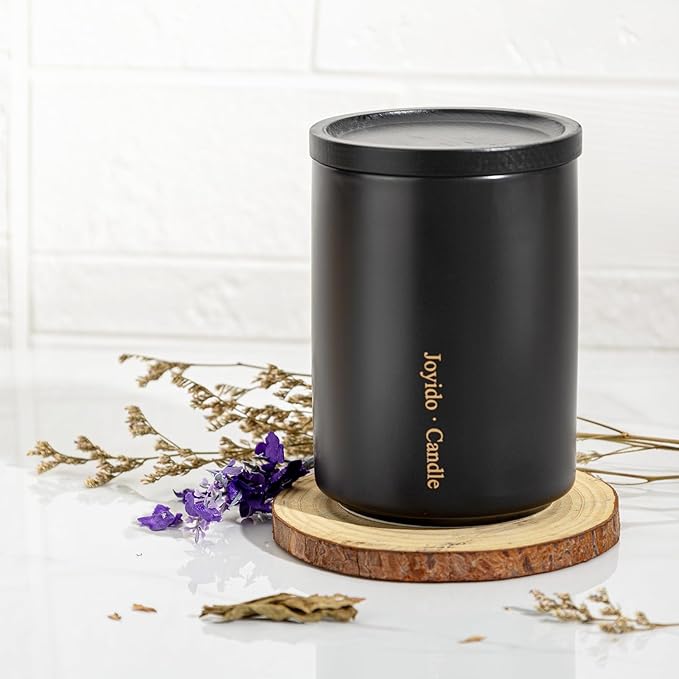 14OZ Lavender Scented Candle - Aromatherapy Candles with Lid - Soy Candles for Home Scented - Black Ceramic Jar Candles for Men for Bedroom Kitchen Home Decor, Housewarming Party