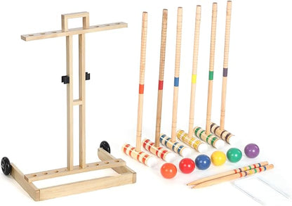 6 Player Croquet Set for Adults and Kids Croquet Lawn Game Kit with Wooden Stand for Backyard Lawn Yard Outdoor Games(28 Inch)