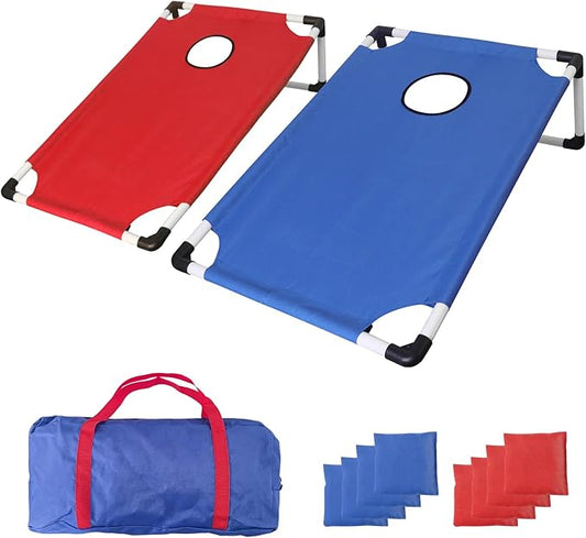 Portable PVC Framed Cornhole Game Set with 2 Collapsible Cornhole Boards, 8 Bean Bags and Carrying