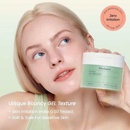 Biodance Sea Kelp Gel Toner Pads, Calming & Soothing for Sensitive Skin, Oil & Sebum Control, Blemish Care, Gentle Exfoliating Toner Pads, Korean Skincareㅣ4.93 fl.oz.(140g)*60Pads