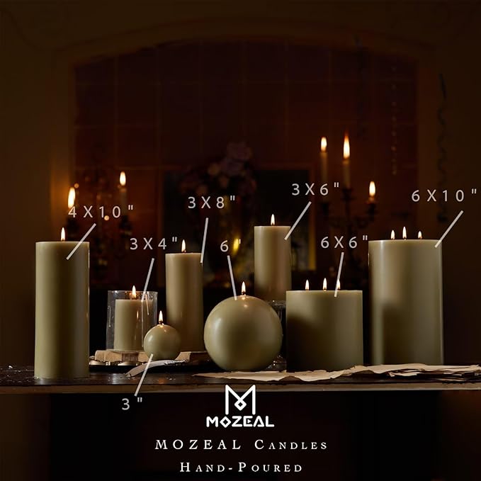 MOZEAL 4" x 10" Extra-Large Sage Pillar Candles (Set of 2), Unscented, Dripless, Smokeless, Long Clean-Burning, Tall 10 inch Large Sage Pillar Candles Perfect for Spring Weddings and Easter Decor