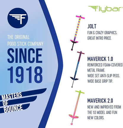 Flybar Maverick Foam Pogo Stick for Kids Age 5 and Up, 40 to 80 Pounds, Pogo Stick for Boys and Girls (Blue/White)