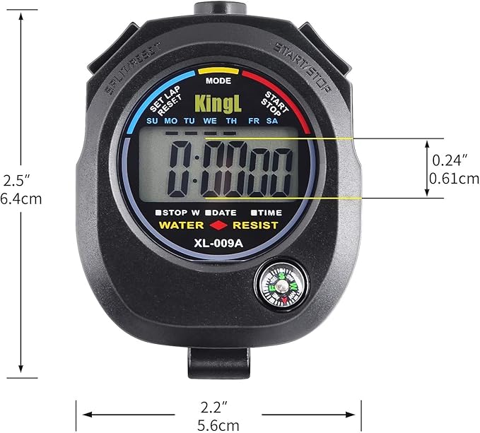 2 Pack Digital Stopwatch Timer: Large Display Multi-Function Stop Watch for Sports Coaches Swimming Running Fitness Referees Electronic Stopwatch with Lap Split Date Time Alarm for Kids Adults