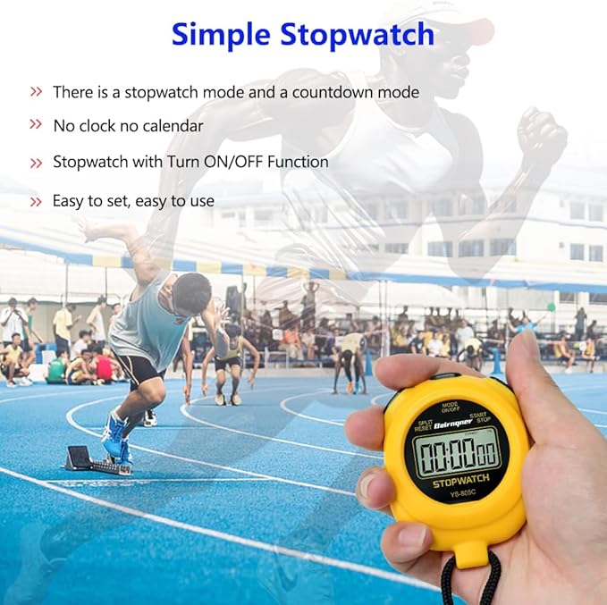 Stopwatch Timer with Countdown, ON/Off Simple Operation No Clock No Date, Digital Stop Watch for Sports, Yellow