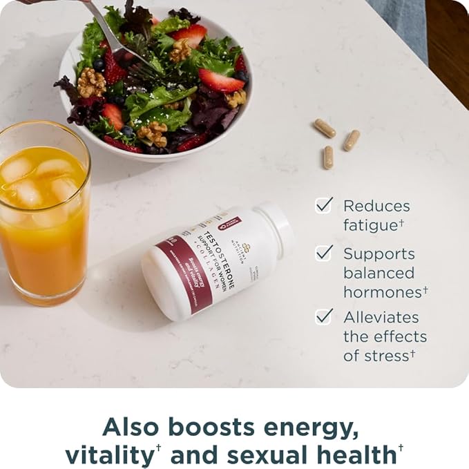 Ancient Nutrition Testosterone Support + Collagen Supplement, Hydrolyzed Collagen Peptides, Key Clinically Studied Superfoods Support Female Hormone Balance & Healthy Testosterone Levels, 90 Capsules