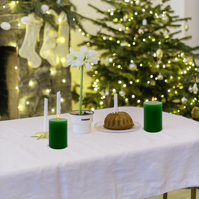 3 Packs 2.8x6 Inch Green Pillar Candles, Unscented Dripless Non-Toxic Smokeless Clean Long Lasting Burning Cylinder Candles for St. Patrick's Day Home Dinner Table Power Outage Emergency