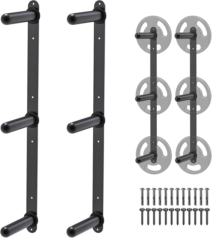"Kipika Weight Plate Storage Rack - Wall Mounted Weight Plate Holder with Durable Steel Construction Organizer for Olympic Plates, 1000lb Capacity, Space-Saving for Home Gym"