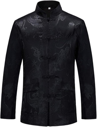 wecotton Tang Suit Men Hanfu Chinese Traditional Clothes Kung Fu Shirt Uniform Long Sleeved Coat Tops and Pants
