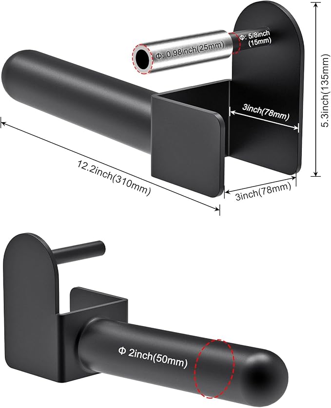 Kipika Weight Plate Holder for 2x2 and 3x3 Power Rack - Attachment for Storage - Fits Standard 1-inch or Olympic 2-inch Plates - Set of 2