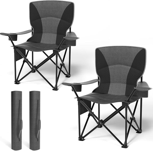 Heavy Duty Folding Chair 500LB Capacity, Oversized Camping Chairs with Cup Holder, Cooler Bag &