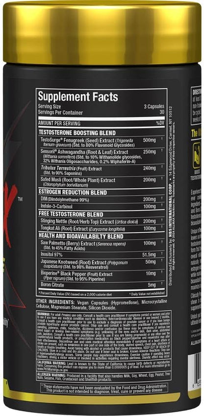 ALLMAX Nutrition TESTOFX Xtreme Testosterone Booster for Men, Tribulus Terrestris, Ashwagandha, Tongkat Ali, Supports Muscle Strength, Energy, Estrogen Control - 90 Capsules (30-Day Supply)