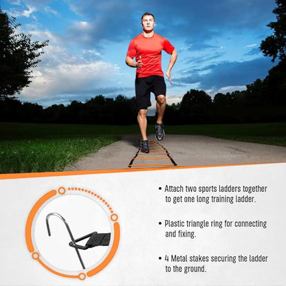20ft Sports Agility Ladder for Men Women and Kids, Speed Youth Soccer Agility Training Equipment for Football, Exercise, Tennis, Legs Workout with Speed Parachute, Cones and Carry Bag