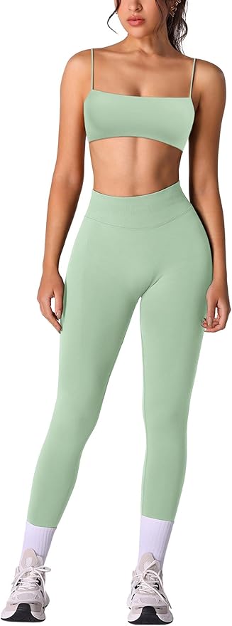 Workout sets for women 2 piece:Spaghetti Straps BacklessTop Bra and High Rise leggings for yoga