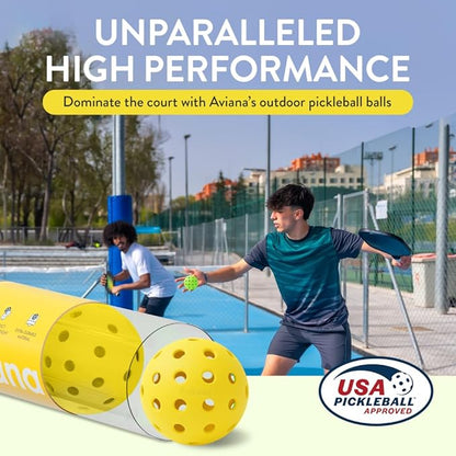 Aviana Outdoor Pickleball Balls - USAPA Approved for Tournament Play | Durable 40-Hole Design | Ideal for All Skill Levels | 6, 12 & 48 Packs