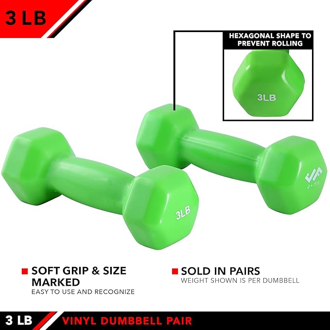 JFIT Dumbbell Pairs or Sets – Neoprene & Vinyl Coated Hand Weights for Home Gym, Strength Training, Aerobics, Cardio Exercise and Fitness