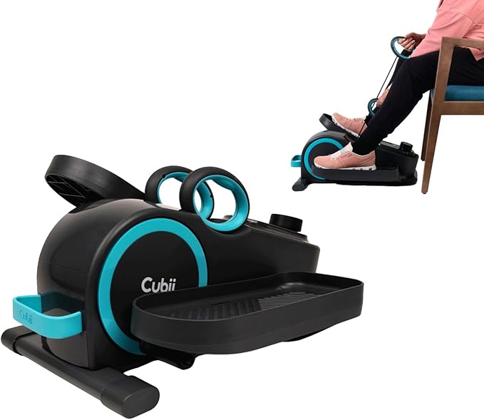 Cubii Total Body - Under Desk Seated Elliptical Pedal Exerciser with Built in Upper Body Resistance Bands, 12 Levels of Resistance, LCD Display, Whisper Quiet - Adult to Seniors