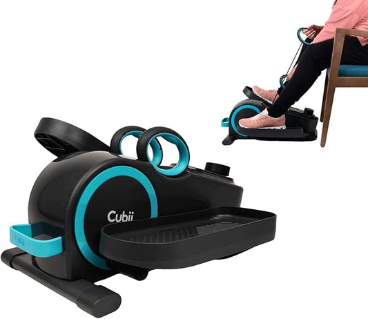Cubii Total Body - Under Desk Seated Elliptical Pedal Exerciser with Built in Upper Body Resistance Bands, 12 Levels of Resistance, LCD Display, Whisper Quiet - Adult to Seniors