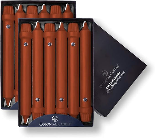 Colonial Candle Unscented Taper Candle, Classic Collection, Amber, 8 in, Pack of 12 - Up to 6 Hours
