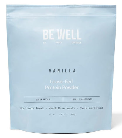 Be Well by Kelly Vanilla Grass-Fed Beef Protein Powder, 23G of Protein & Zero Carbs (3 Ingredients, 30 Servings) 9 Amino Acids + 3 BCAAs No Soy, No Dairy, Stevia-Free, No Sugar Added 1.87lb 849g