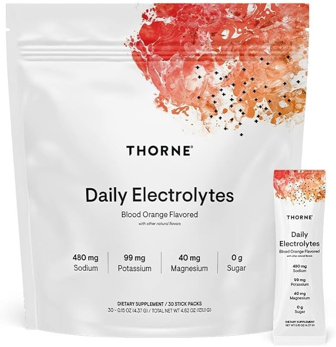 THORNE - Daily Electrolytes - Zero Sugar & Low-Calorie Electrolyte Drink Mix - Naturally Flavored & Sweetened - NSF Certified for Sport - Blood Orange - 30 Stick Packs