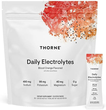 THORNE - Daily Electrolytes - Zero Sugar & Low-Calorie Electrolyte Drink Mix - Naturally Flavored & Sweetened - NSF Certified for Sport - Blood Orange - 30 Stick Packs