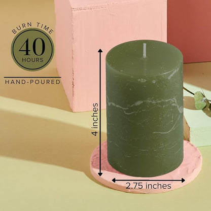 Simply Soson Rustic 2.75"x4"Dark Moss Green Pillar Candles Set of 3-Unscented Candles - Large Candle for Candle Holders-Velas Decorativas Green Candles Pillar Colored Candles Fall Pillar Candles Bulk