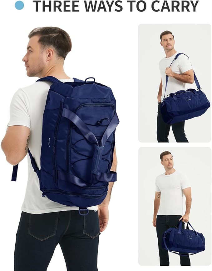 Sportsnew Gym Bag for Women with Shoe Compartment Wet Pocket and Yoga Mat Holder,Mens Duffel Bag for Travel with Laptop Compartment,Weekender Overnight Carry On Bag for Men(Blue Patent Pending)