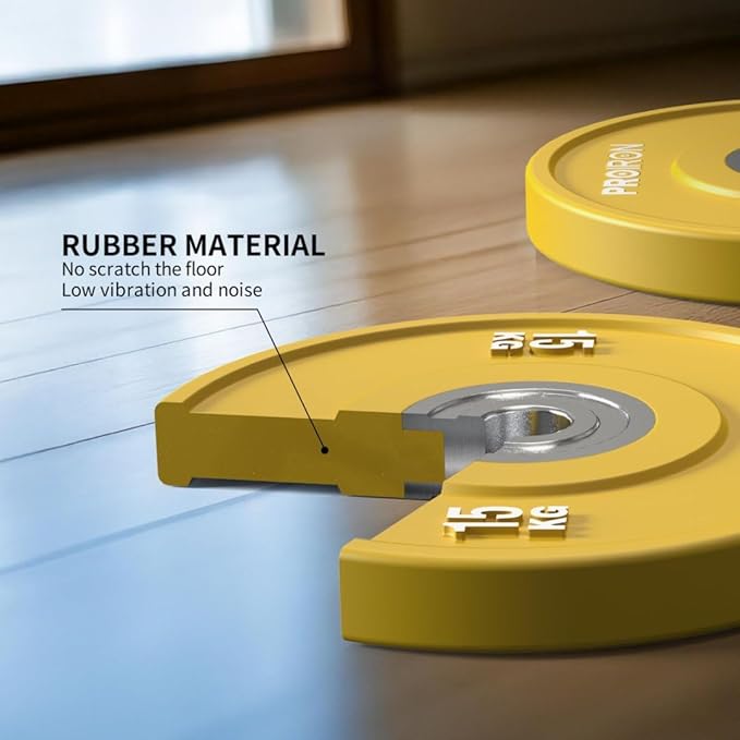 PROIRON Olympic Rubber Bumper Plates,Floor Protective Weight Plates,2" Solid Weight Plates for Barbell Strength Training and Weight Lifting,Less Impact, Absorb Bounce & Shock,5KG(11LB)/10KG(22LB)/15KG(33LB)/20KG(44LB),Single or Pair