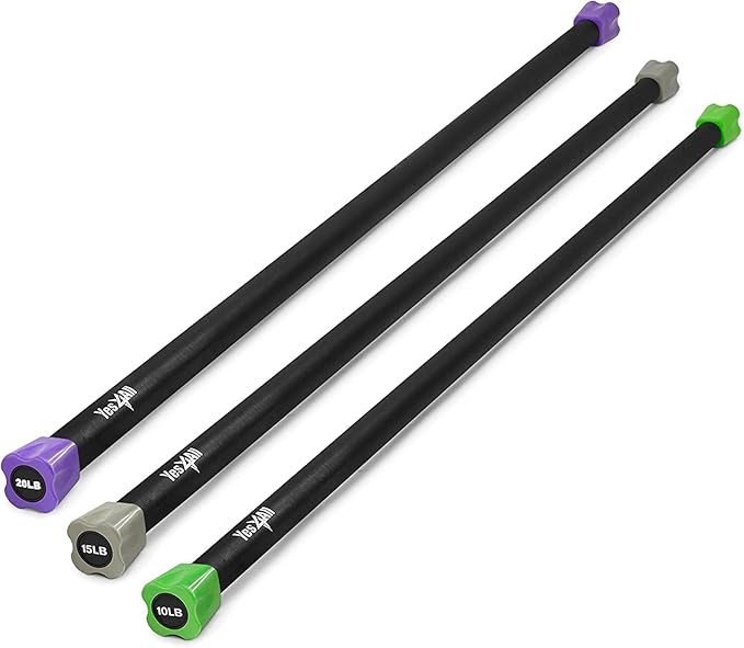Yes4All Total Body Workout Weighted Bar, Resistance Band Bar, Racks for Strength Training, Exercise Bar for Yoga in Home and Gym - Single/Combo