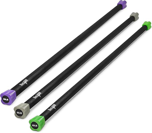 Yes4All Total Body Workout Weighted Bar, Resistance Band Bar, Racks for Strength Training, Exercise Bar for Yoga in Home and Gym - Single/Combo