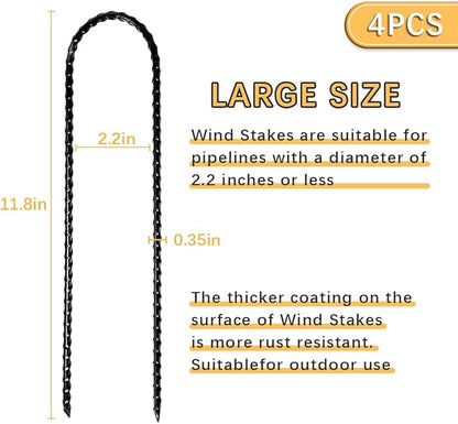 12" Trampoline Stake Anchors high Wind u Stakes for Ground Anchors Heavy Duty Stakes Trampoline Anchor Accessories (Black-4PCS)