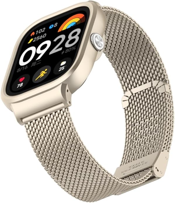 HOPMC Adjustable and Comfortable With Redmi Watch 4 Strap Metal Case 22mm Stainless Steel Mesh Replacement Straps for Redmi Smartwatch 4