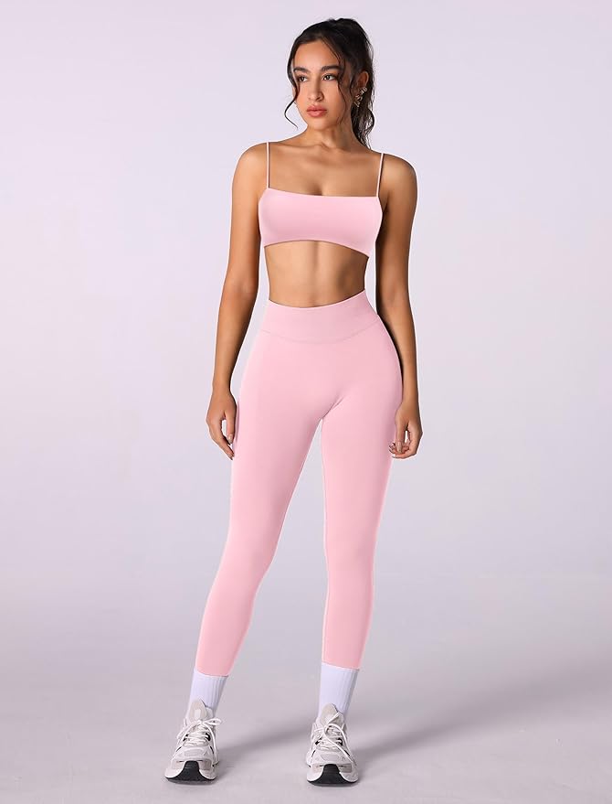 Workout sets for women 2 piece:Spaghetti Straps BacklessTop Bra and High Rise leggings for yoga