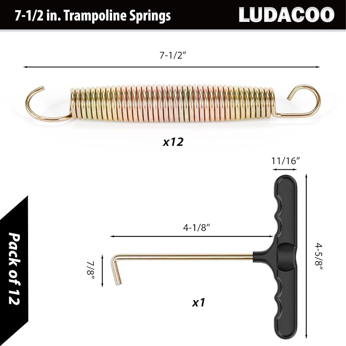 3.5"-8.5" Trampoline Springs, Heavy Duty Stainless Steel Trampoline Accessories with Swivel & Straight Hooks, Universal Trampoline Replacement Parts Includes T-Hook Tool, 12-48 Pack
