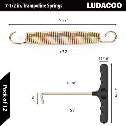 3.5"-8.5" Trampoline Springs, Heavy Duty Stainless Steel Trampoline Accessories with Swivel & Straight Hooks, Universal Trampoline Replacement Parts Includes T-Hook Tool, 12-48 Pack