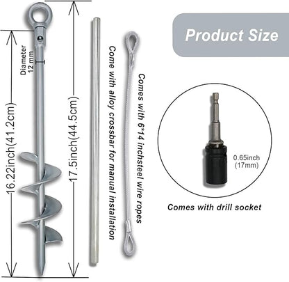 18 inch Ground Anchor Heavy Duty Earth Anchors Set Screw in for Mobile Home, Swing, Tent Trampoline Anchors Wind Resistant Tree Stakes and Supports with Drill Socket, 6 Pack
