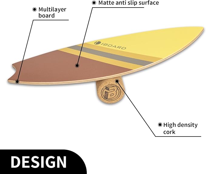 Premium Balance Board Trainer With Rollers - 10 Layer Wooden Exercise Non-slip Surface Fish Tail for Surfing, Paddle, Yoga, Training