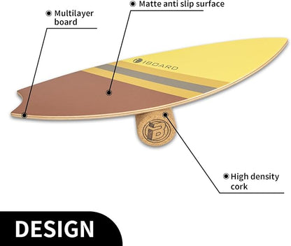 Premium Balance Board Trainer With Rollers - 10 Layer Wooden Exercise Non-slip Surface Fish Tail for Surfing, Paddle, Yoga, Training