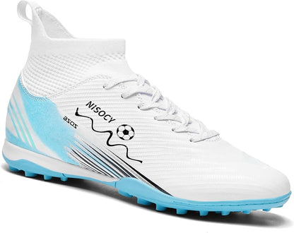 NISOCY Soccer Shoes for Mens Womens Professional Cleats High-Top Athletic Turf Football Shoe Outdoor/Indoor Professional Futsal Football Training Sneaker