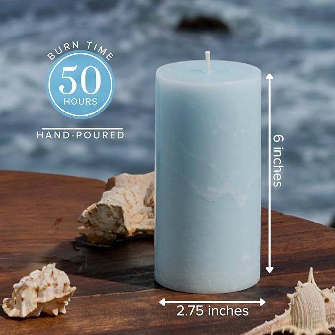 Simply Soson 3x6 inch Light Blue Pillar Candles Set of 3, Rustic Texture, Unscented Candles, Dripless Candles, 3 inch Pillar Candles Ideal as Wedding, Parties, Spas, Dinner, Home Decoration, Church