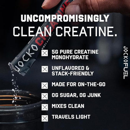 Jocko Fuel Creatine Stick Packs - Creatine Monohydrate Powder Travel Packs for Men & Women, Supplement for Athletic Performance & Muscle Health, 30 Servings 150g (Unflavored)