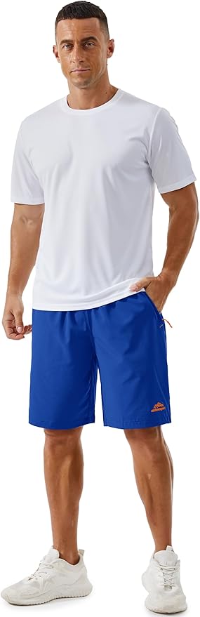 TACVASEN Men's Running Athletic Shorts 9" Quick Dry Workout Gym Shorts Lightweight Summer Shorts 3 Zipper Pockets