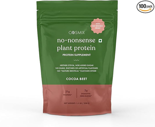 No Nonsense Plant Protein, Organic Brown Rice & Pea Isolate, Easy Digestion, 24G Protein/Serving, Gluten & Lactose Free Cocoa Beet 500 G (Pack of 1)
