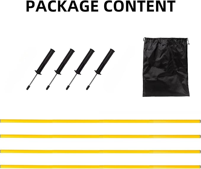 4 Pcs 5FT Agility Training Poles for Soccer,Basketball,Football,Dog,Horse Training-Adjustable Speed and Agility Training Equipment Sports Training Sticks with Ground Spring Nails and Storage Bag