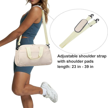 14 inch Small Gym Bag for Women & Men, Mini Duffel Bag for Travel Sports Lightweight Carry On Bag (Beige)