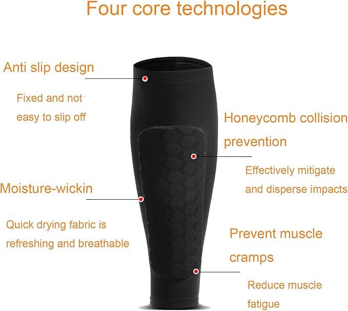 Soccer Shin Guards for Adult, Calf Compression Sleeve with Honeycomb Pads, Lightweight Calf Protective Gear Shin Pads for Football, Baseball, Soccer, Basketball, Running & More